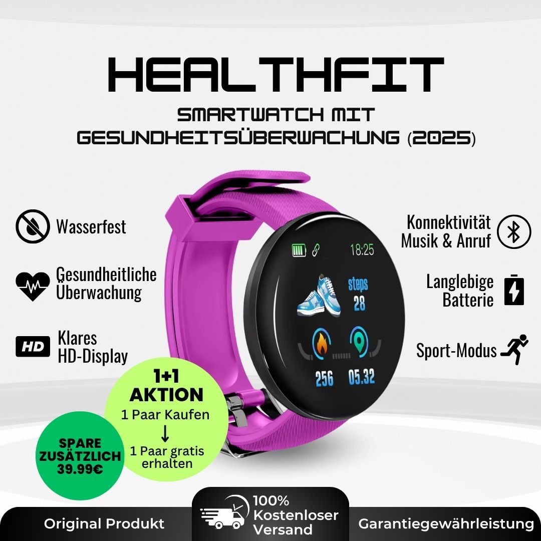 HealthFit - Gesundheits u.-Fitness-Smartwatch (2025) - Sonderaktion 1+1 Gratis