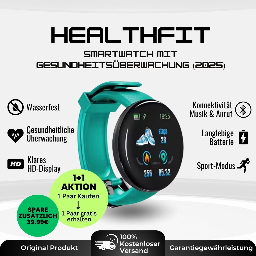 HealthFit - Gesundheits u.-Fitness-Smartwatch (2025) - Sonderaktion 1+1 Gratis