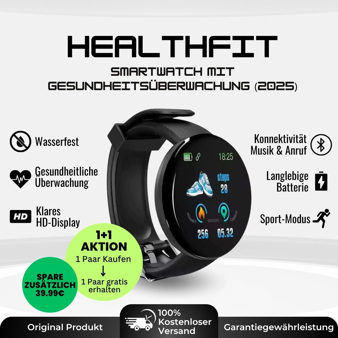 HealthFit - Gesundheits u.-Fitness-Smartwatch (2025) - Sonderaktion 1+1 Gratis
