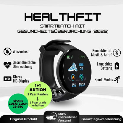 HealthFit - Gesundheits u.-Fitness-Smartwatch (2025) - Sonderaktion 1+1 Gratis