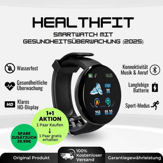 HealthFit - Gesundheits u.-Fitness-Smartwatch (2025) - Sonderaktion 1+1 Gratis