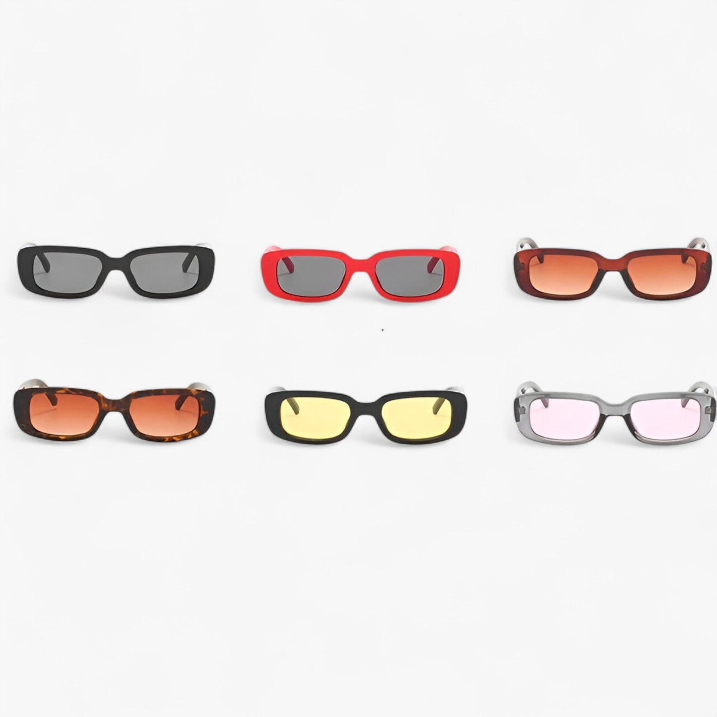 Nico | Unisex Retro Rechteckige Sonnenbrille mit Schwarzen Gläsern