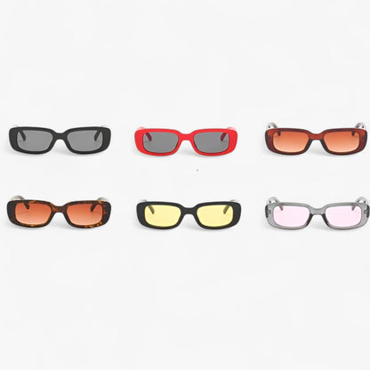 Nico | Unisex Retro Rechteckige Sonnenbrille mit Schwarzen Gläsern