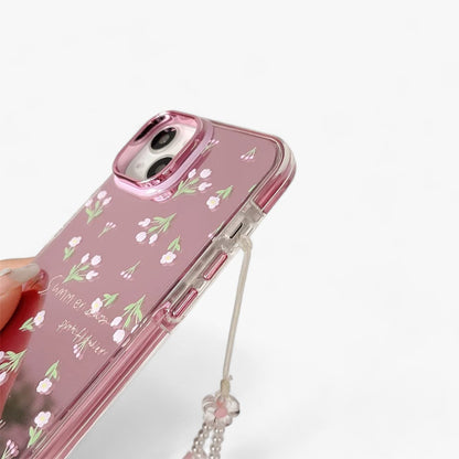 Luxuriöses Rosa | Spiegelblumen-iPhone-Hülle - Hübsche Perlenkette