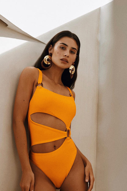 Ring Cutout One-Piece Swimsuit  - Yellow