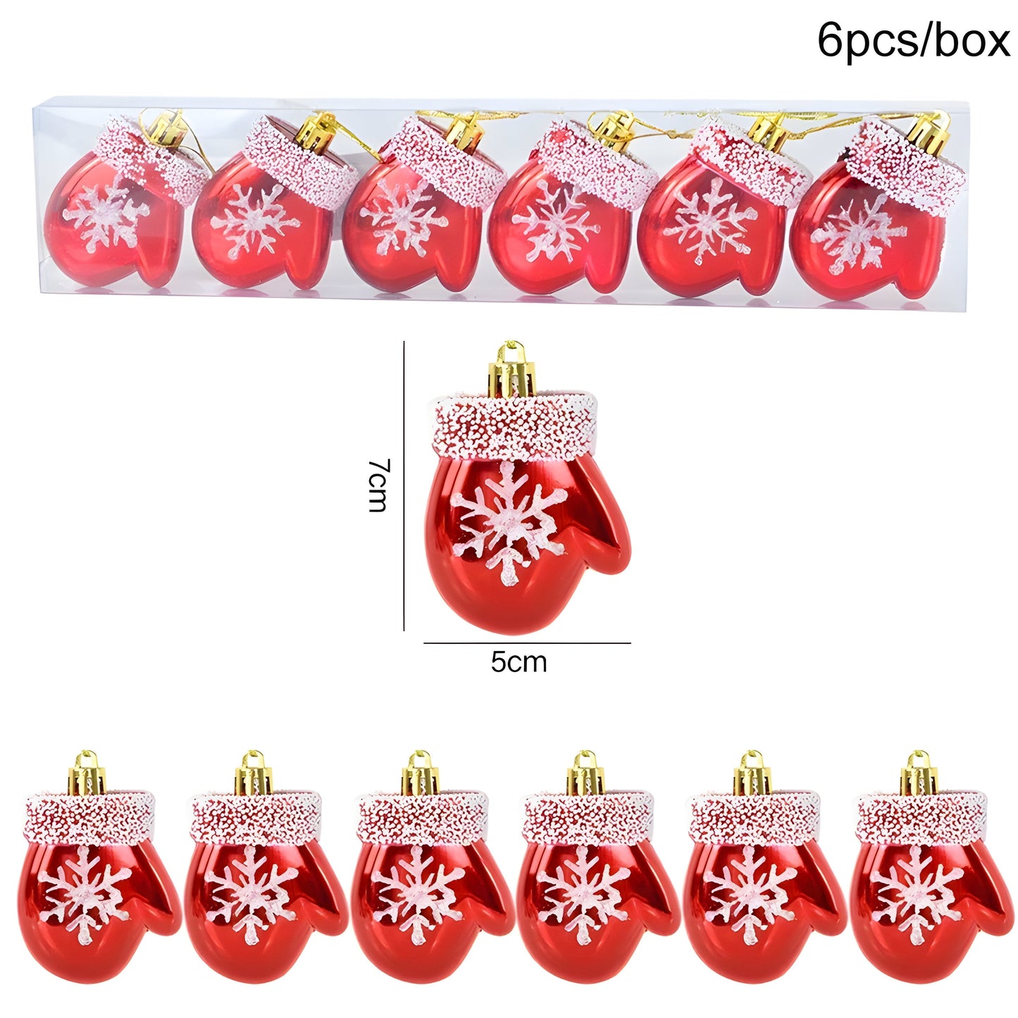 sternenklar | Set mit 6 Christbaumschmuck – festliche rote Süßigkeiten- und Schneeflocken-Dekoration