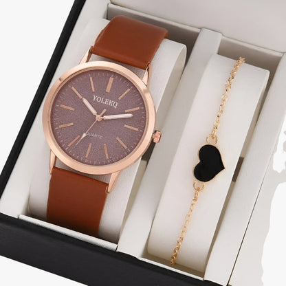 Nova | Set Eleganza Femminile 2 Uhren aus Leder für Damen und Armband, Luxusstil am Handgelenk