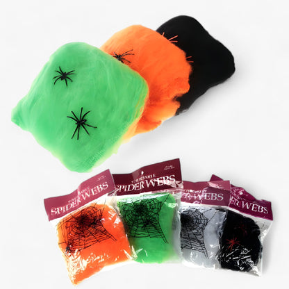 Halloween-Webennetz - Dehnbares Spinnennetz und Spinnen für düstere Party-Accessoires