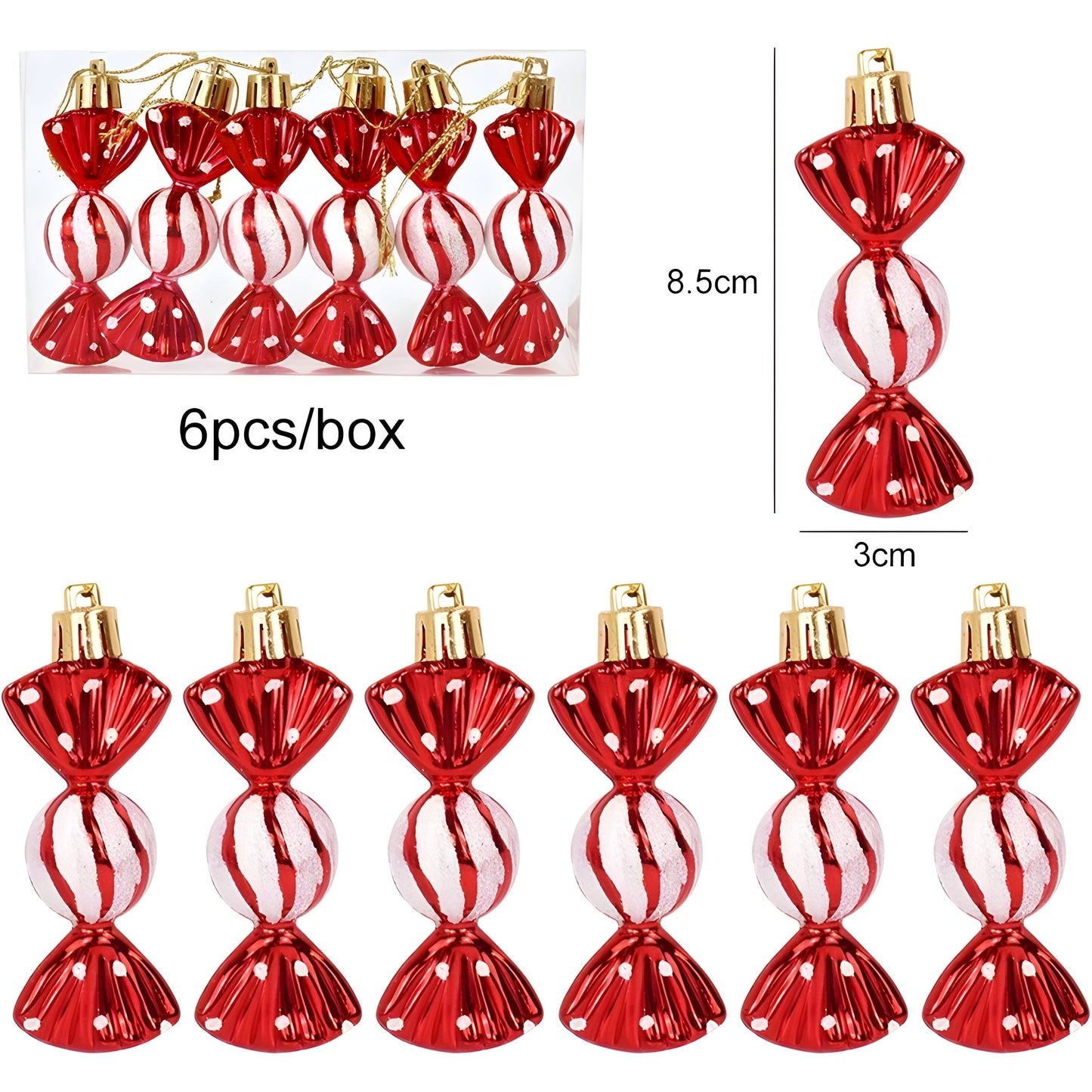 sternenklar | Set mit 6 Christbaumschmuck – festliche rote Süßigkeiten- und Schneeflocken-Dekoration