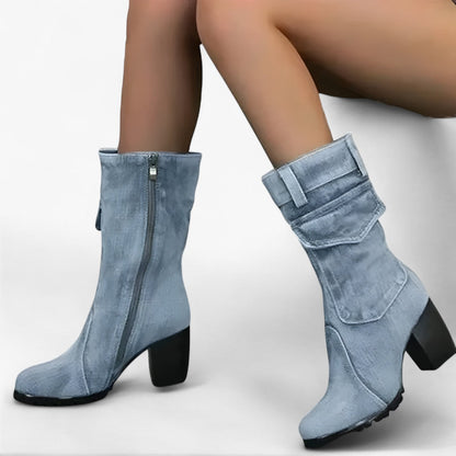Sierra | Cowboystiefel aus Denim mit hohem Absatz