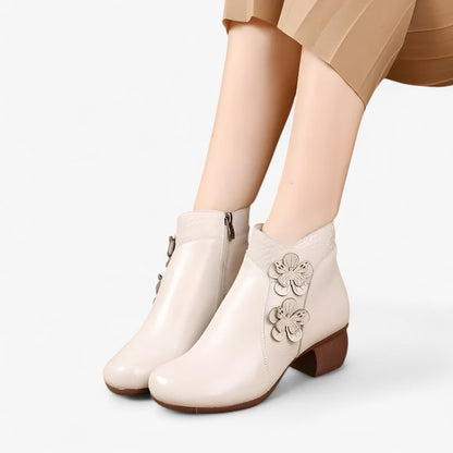 Greta | Retro-Stiefeletten aus echtem Leder mit optischem Absatz