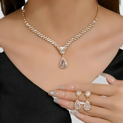 Amanda | Elegantes Hochzeitsset 2 Teile - Tropfenanhänger und Ohrringe