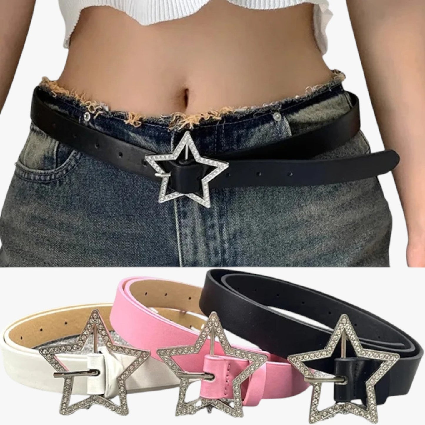 Haven | Rosa Ledergürtel mit Retro-Buckel und funkelnden Diamanten