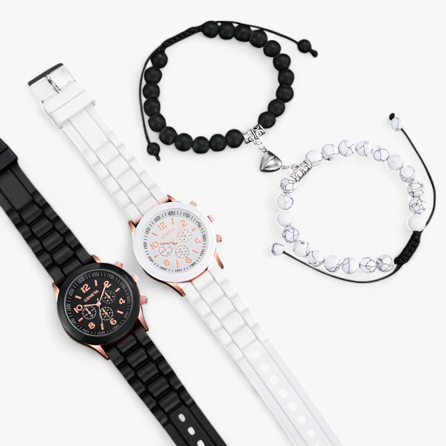 Stylisches Quarzuhr-Set mit herzförmigen Armbändern