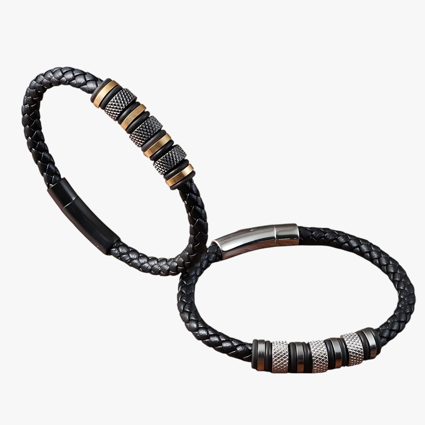 Ryder | Herrenarmband aus geflochtenem Leder mit Stahlperlen