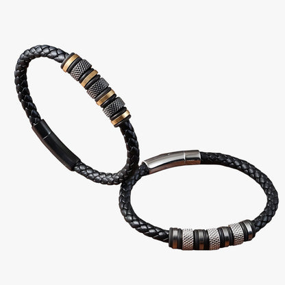 Ryder | Herrenarmband aus geflochtenem Leder mit Stahlperlen