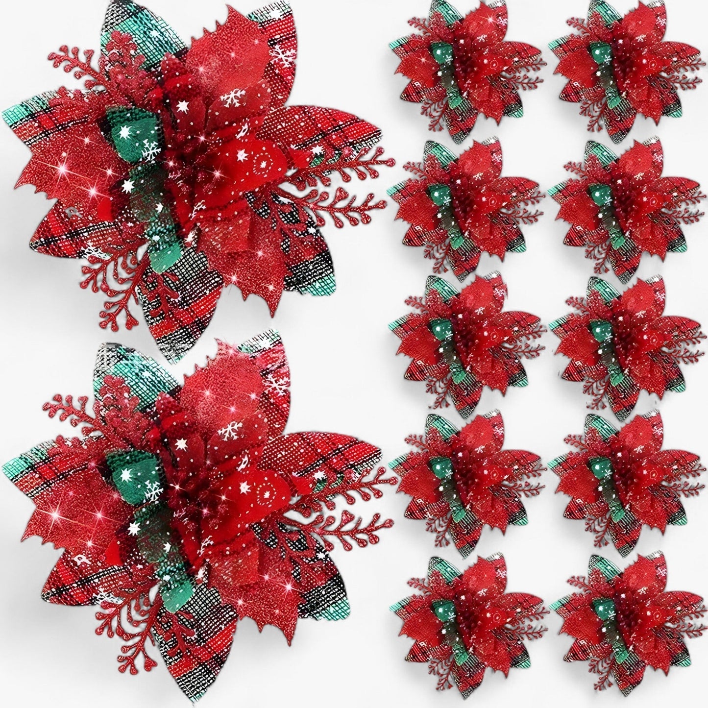 5/10 Stück glitzernde Weihnachtsblumen – funkelnder Baumschmuck