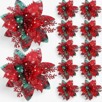 5/10 Stück glitzernde Weihnachtsblumen – funkelnder Baumschmuck