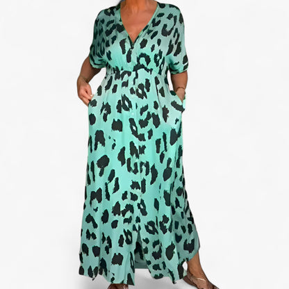 Carmen | Langes Damenkleid mit Leopardenmuster