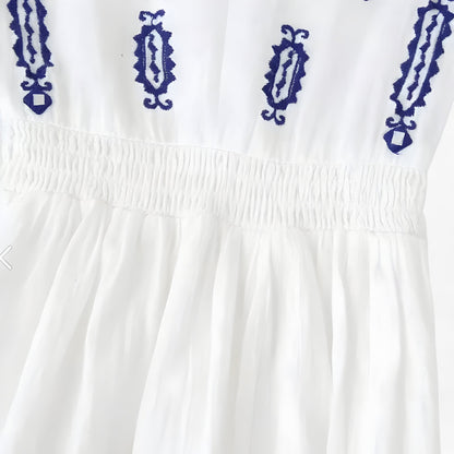 Alma | Boho-Bluse mit marineblauem Stickereimuster, lockere Passform