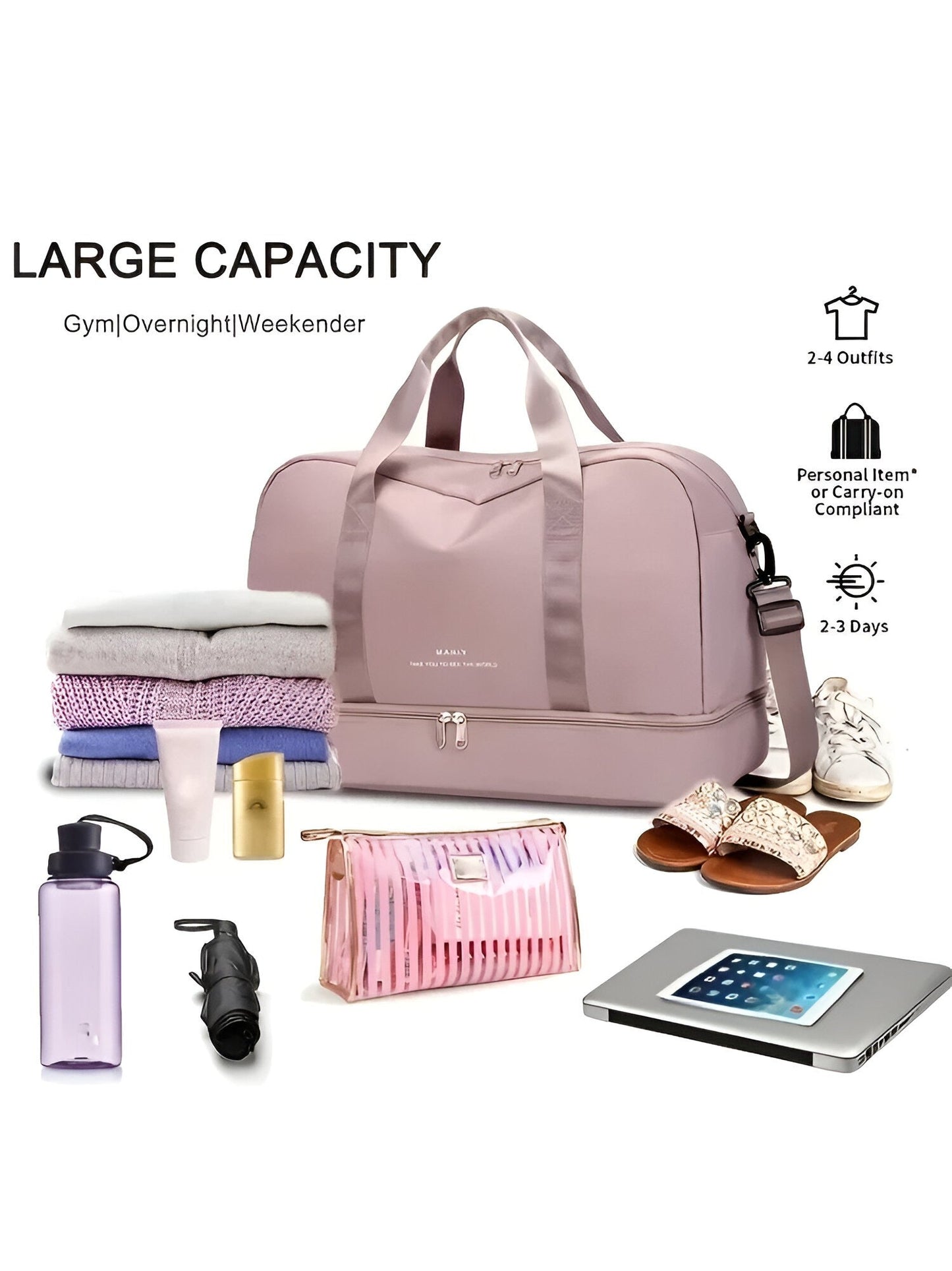 Erweiterbare Reisetasche für Sport und Wochenendausflüge