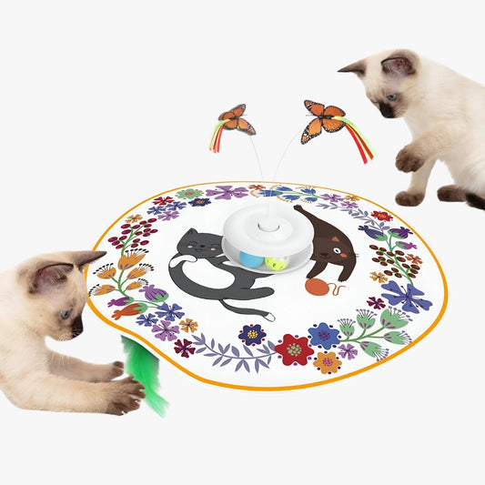 Jacob | Interaktives 4-in-1 Spiel für Katzen, wiederaufladbar, mit Schmetterling und Federn zum Jagen