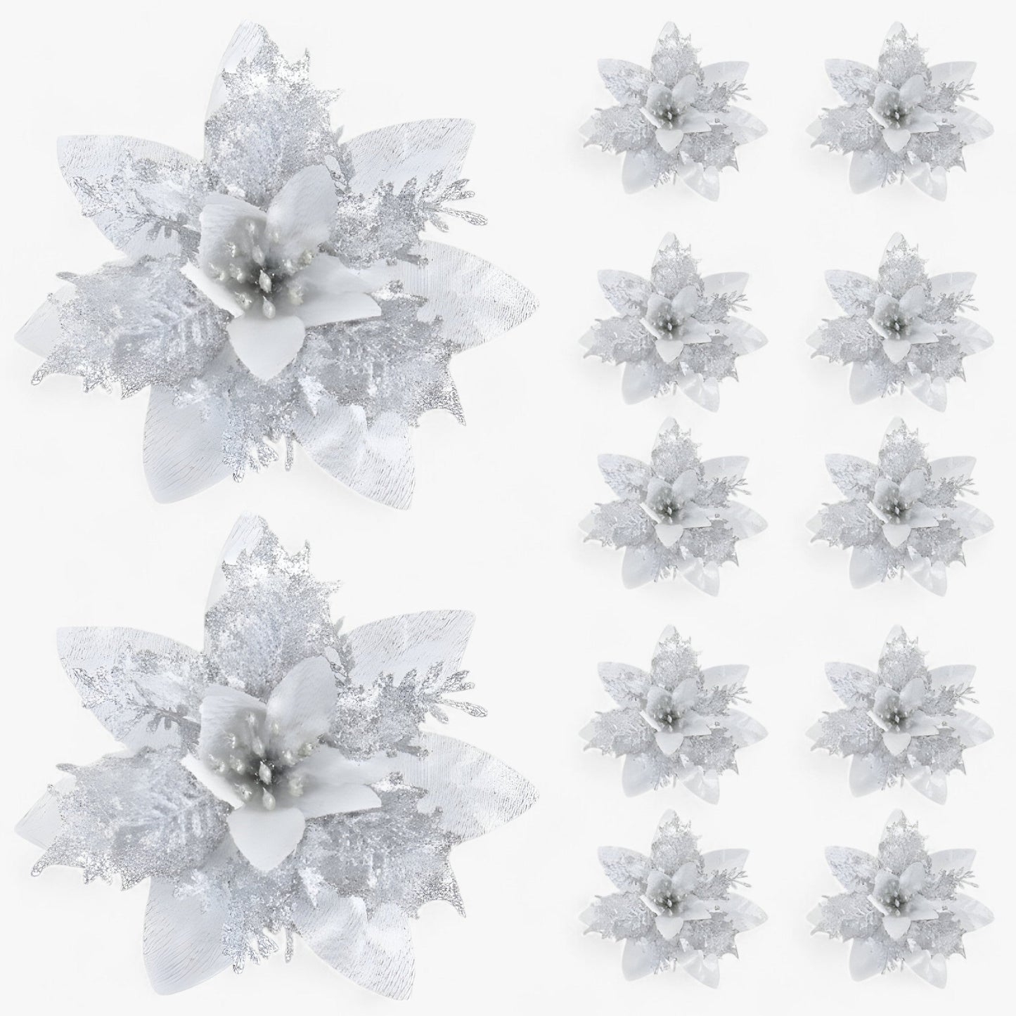5/10 Stück glitzernde Weihnachtsblumen – funkelnder Baumschmuck