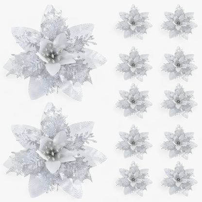 5/10 Stück glitzernde Weihnachtsblumen – funkelnder Baumschmuck
