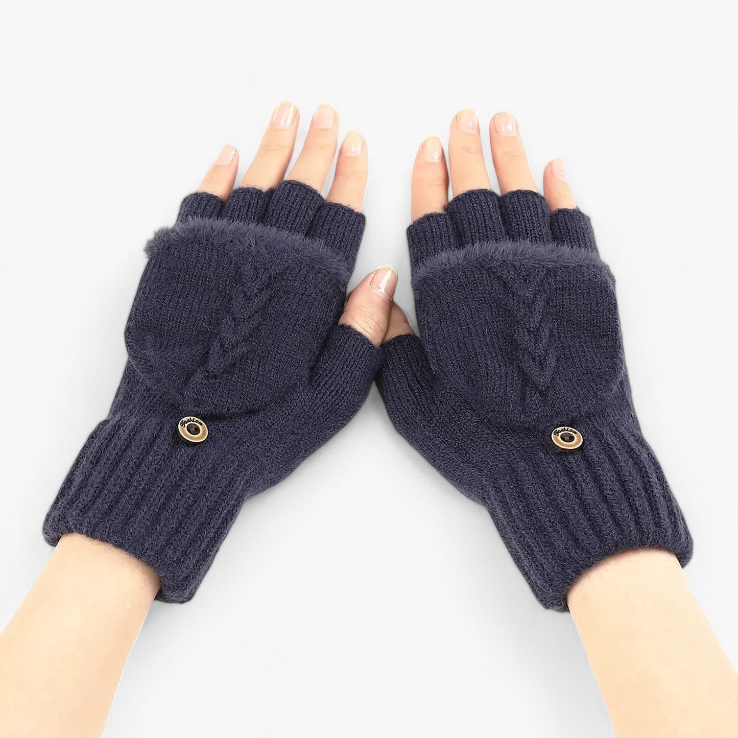 Dicke umgeschlagene gestrickte Handschuhe für Damen - für kaltes Wetter