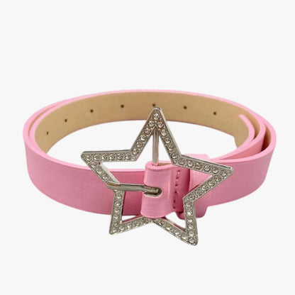 Haven | Rosa Ledergürtel mit Retro-Buckel und funkelnden Diamanten