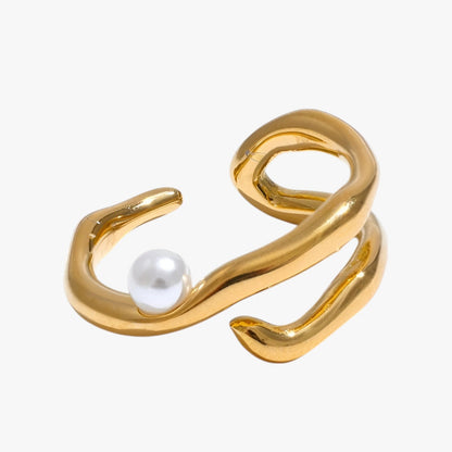 Sadie | Offener geometrischer Ring mit Perlen