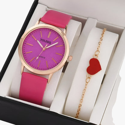 Nova | Set Eleganza Femminile 2 Uhren aus Leder für Damen und Armband, Luxusstil am Handgelenk