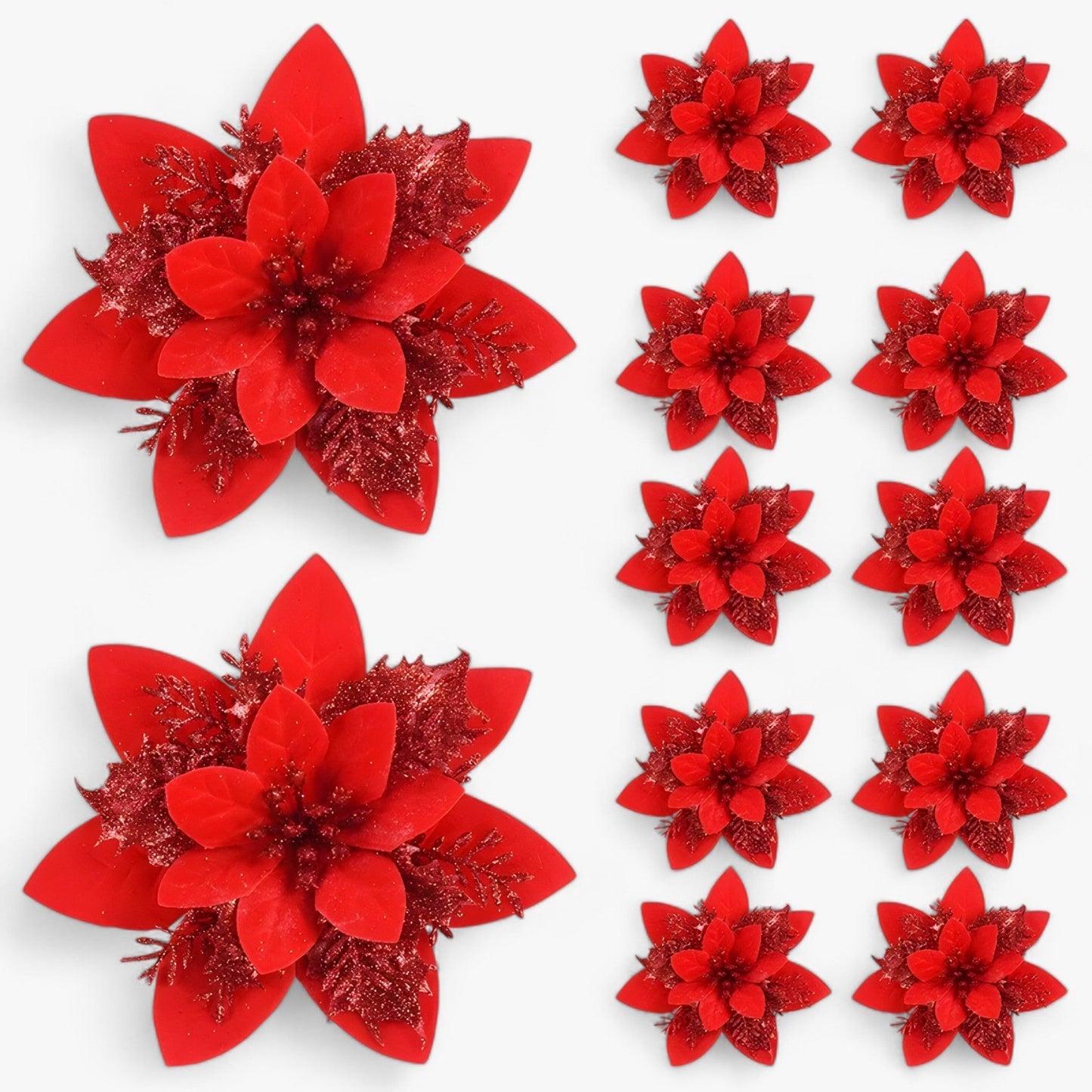 5/10 Stück glitzernde Weihnachtsblumen – funkelnder Baumschmuck