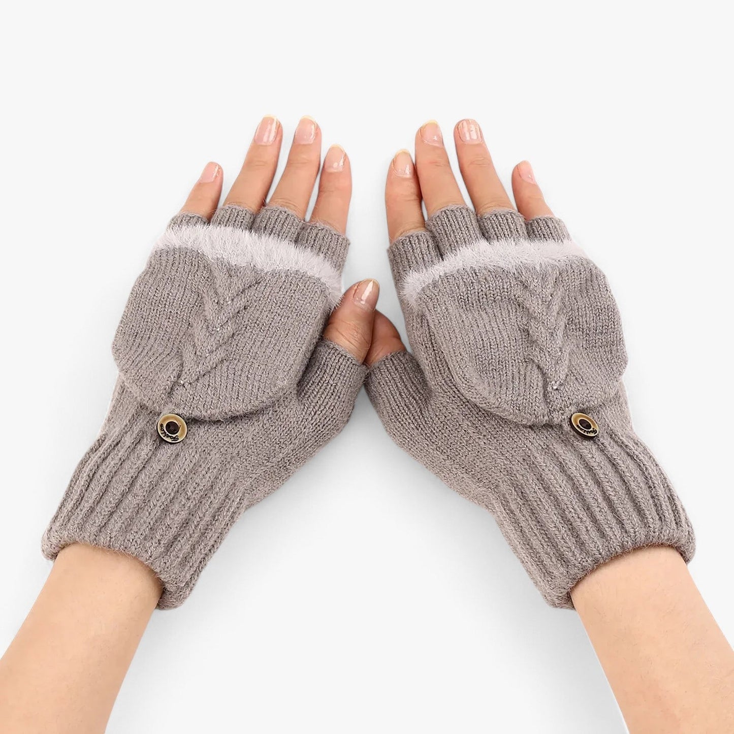 Dicke umgeschlagene gestrickte Handschuhe für Damen - für kaltes Wetter