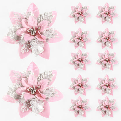 5/10 Stück glitzernde Weihnachtsblumen – funkelnder Baumschmuck