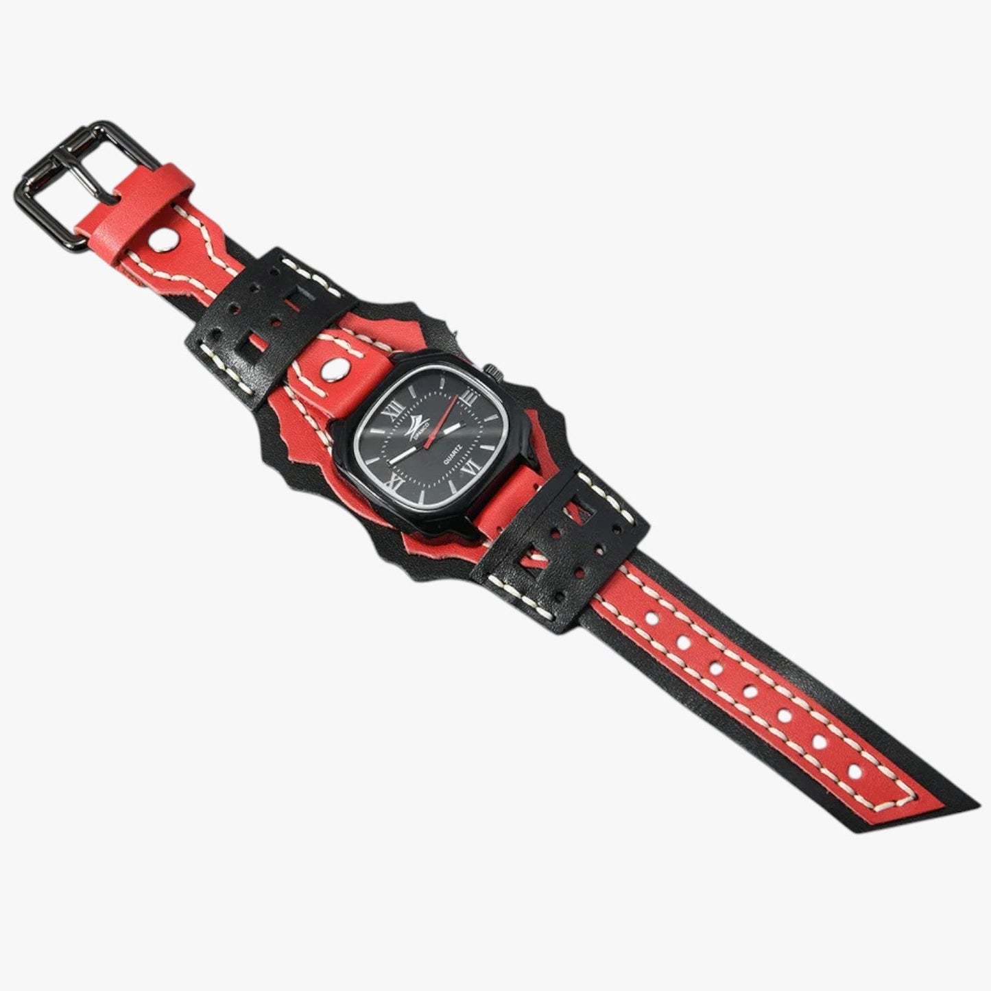 Alden | Großes quadratisches Herrenuhr mit echtem Lederarmband