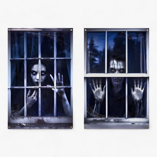 Blutdurstige Dunkelheit | Fenstervorhänge mit Halloween-Silhouette - Gruselige Horror-Dekoration