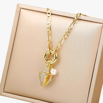 Malia | Halskette mit Flügeln und Schneckenhausblumen mit Diamanten