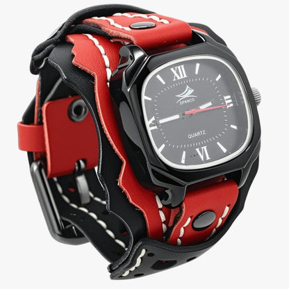 Alden | Großes quadratisches Herrenuhr mit echtem Lederarmband