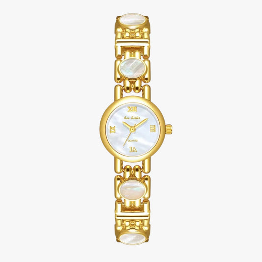 Mira | Elegante Armbanduhr mit Perlmutt-Muschelhalsband