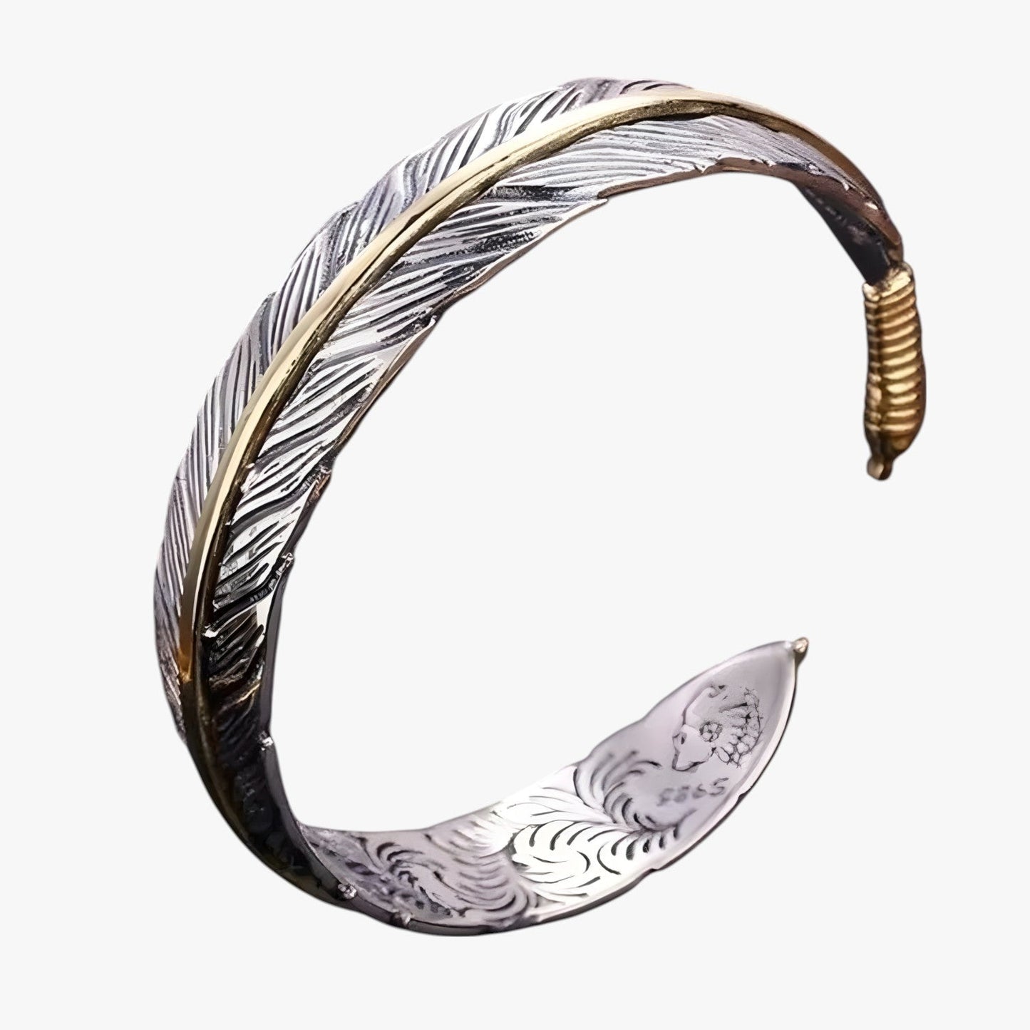 Jayce | Armband aus 925er Silber mit Goldener Feder im Vintage Punk Stil