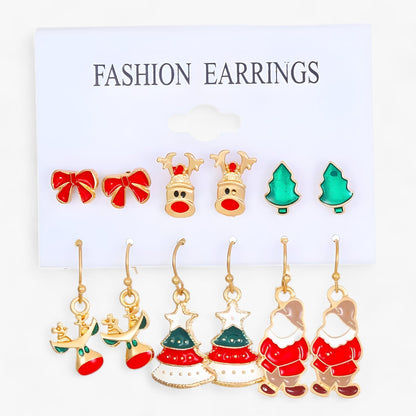 Sparkle | Set aus 6 Paar Weihnachtsohrringen - Funkelnde Designs aus Zirkonia