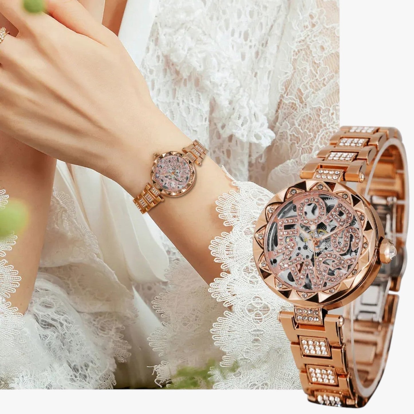 Ana | Luxusuhr für Damen 2025 Mechanische Eleganz aus Stahl und Diamanten 3D