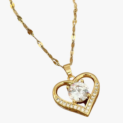 Skylar | Damenherz-Kette mit Edelsteinen, elegantes und komfortables goldenes Design