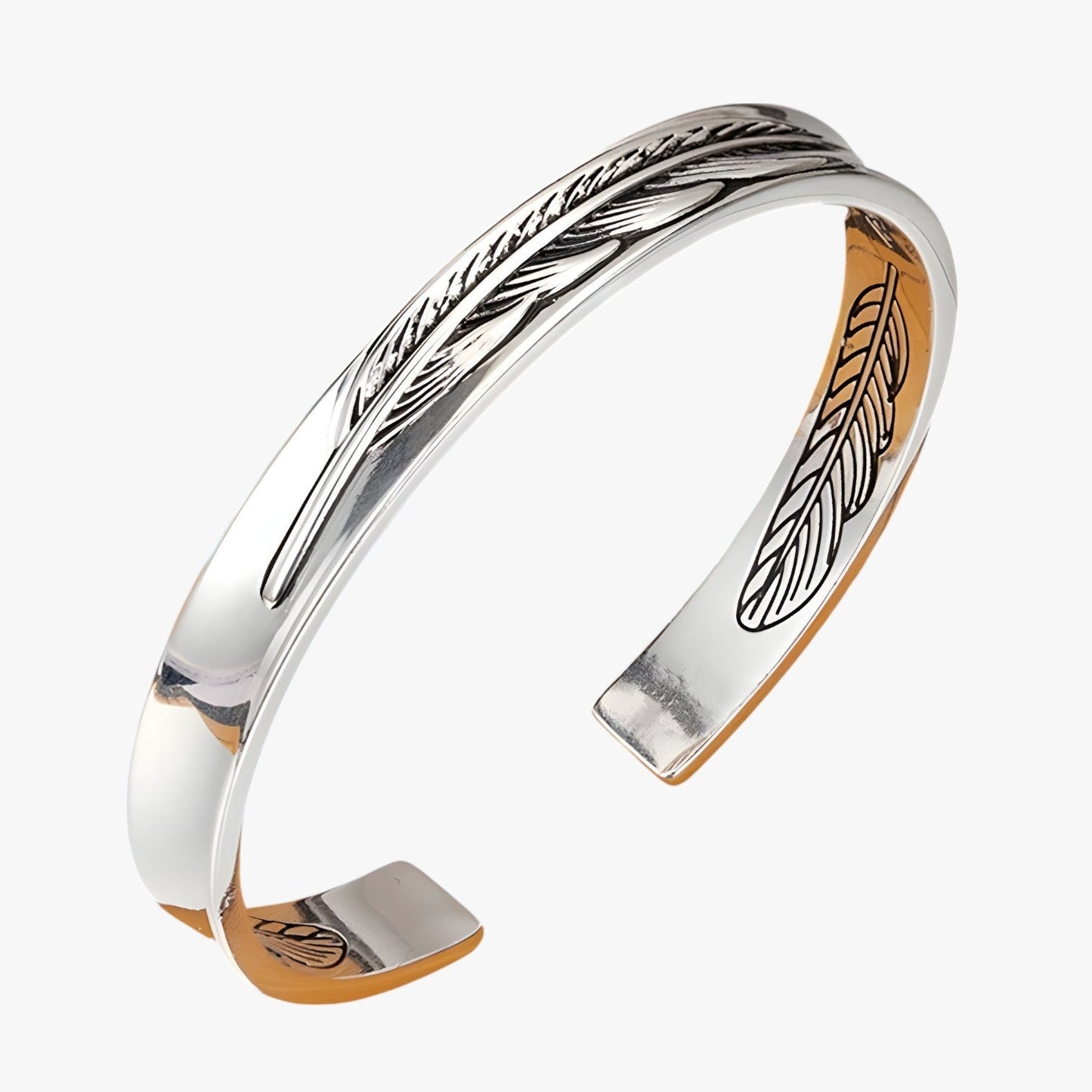 Jayce | Armband aus 925er Silber mit Goldener Feder im Vintage Punk Stil