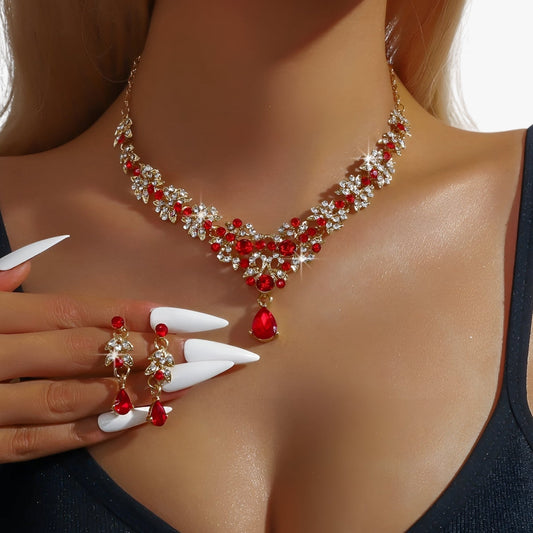 Diana | Elegantes Kristall-Schmuckset in Rot für Hochzeiten und Feiern