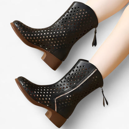 Elise | Durchlöcherte Stiefel aus echtem Leder bis zur Wade, atmungsaktiv