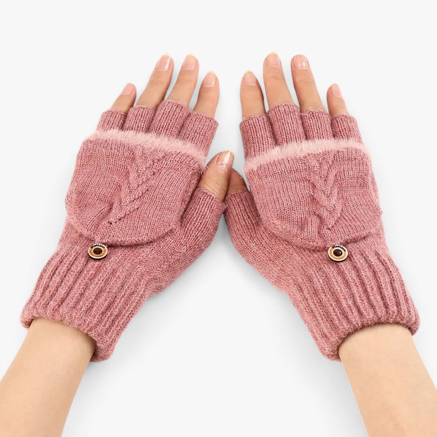 Dicke umgeschlagene gestrickte Handschuhe für Damen - für kaltes Wetter