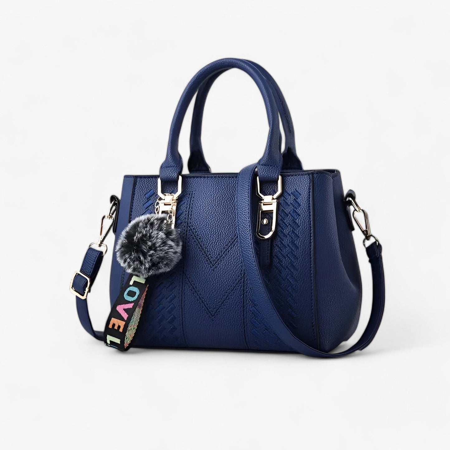 Stylische Leder-Messenger-Tasche mit weichem Pompon