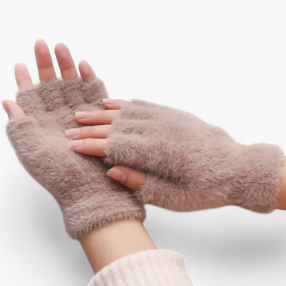 Halbhand Imitation Mink Handschuhe - Wärme & Touchscreen-Komfort